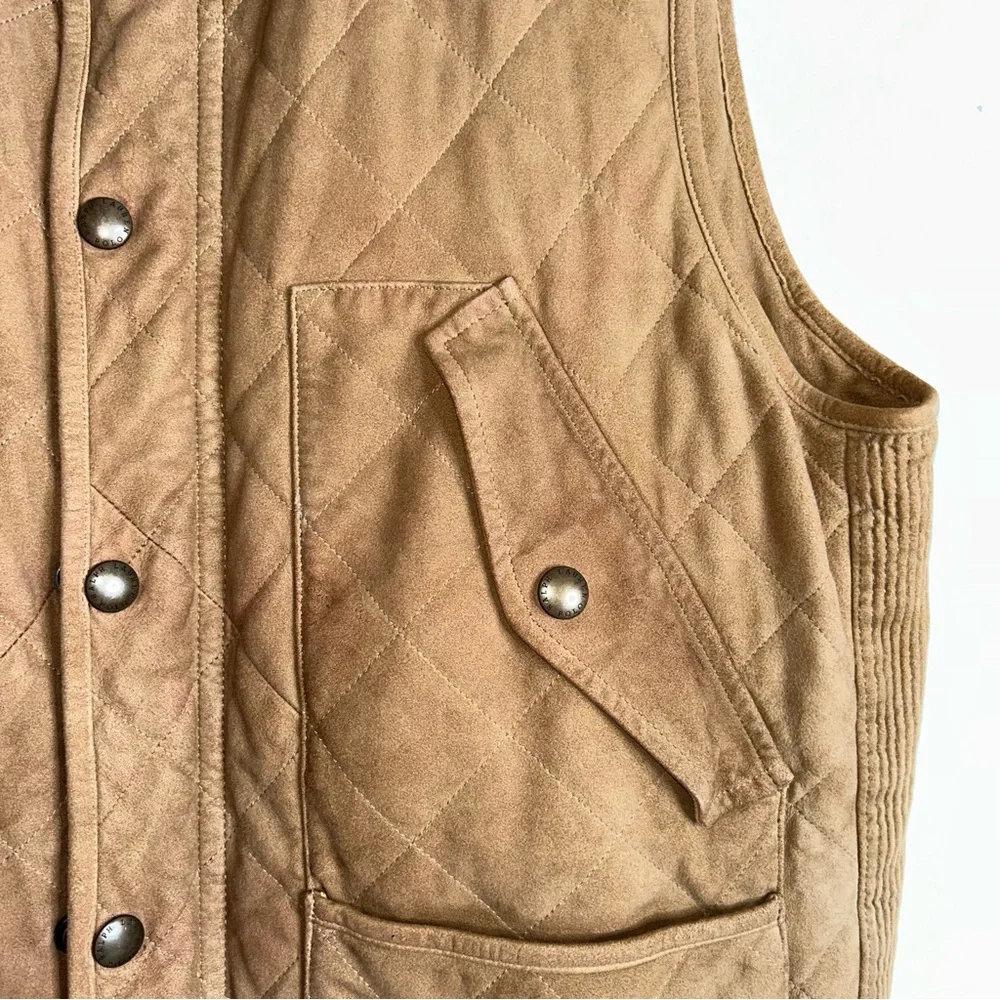 Polo Ralph Lauren Racquet Club Multi Pocket Leather Vest Lined Quilted‎ Tan XL